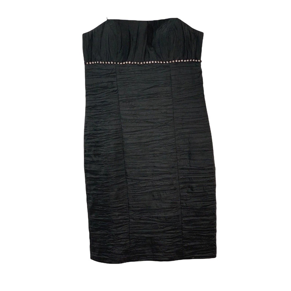 Vintage Cache Black Studded Gathered Cocktail Built In Bra Strapless Dress 10